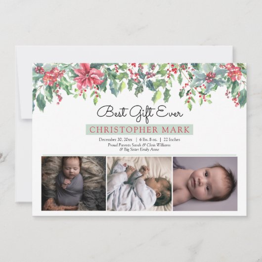 Boho Christmas Greenery Bestes Geschenk je Geburt Ankündigung (Vorderseite)