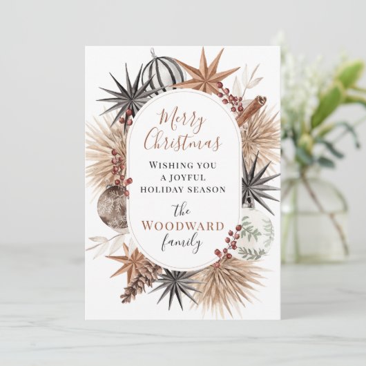 Boho Christmas Gruß Feiertagskarte (Stehend Vorderseite)