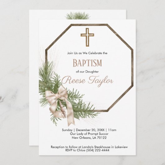 Boho Christmas Holoden Kranz Taufe Einladung (Vorne/Hinten)