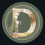 Boho Christmas Monogram D mit Tree & Candy Cane Runder Aufkleber<br><div class="desc">Der Winter-Aufkleber MONOGRAM ist perfekt für Einladungen,  Feste,  Hochzeitseinladungen,  Weihnachten und vieles mehr.</div>