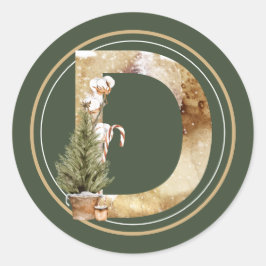 Boho Christmas Monogram D mit Tree & Candy Cane Runder Aufkleber