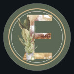 Boho Christmas Monogram E with Tree Runder Aufkleber<br><div class="desc">Der Winter-Aufkleber MONOGRAM ist perfekt für Einladungen,  Feste,  Hochzeitseinladungen,  Weihnachten und vieles mehr.</div>