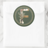 Boho Christmas Monogram F mit Lantern und Twigs Runder Aufkleber (Tasche)
