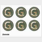 Boho Christmas Monogram G mit Pine Trees Runder Aufkleber (Blatt)