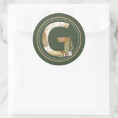 Boho Christmas Monogram G mit Pine Trees Runder Aufkleber (Tasche)