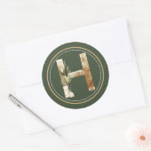 Boho Christmas Monogram H mit Grüntönen Runder Aufkleber (Umschlag)