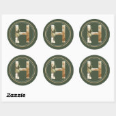 Boho Christmas Monogram H mit Grüntönen Runder Aufkleber (Blatt)