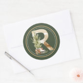 Boho Christmas Monogram R mit Baum und Skaten Runder Aufkleber (Umschlag)
