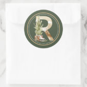 Boho Christmas Monogram R mit Baum und Skaten Runder Aufkleber (Tasche)