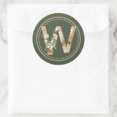Boho Christmas Monogram W mit Cotton Arrangement Runder Aufkleber (Tasche)