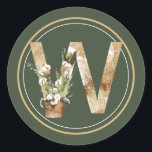 Boho Christmas Monogram W mit Cotton Arrangement Runder Aufkleber<br><div class="desc">Der Winter-Aufkleber MONOGRAM ist perfekt für Einladungen,  Feste,  Hochzeitseinladungen,  Weihnachten und vieles mehr.</div>