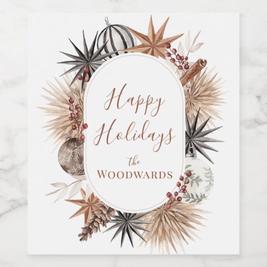 Boho Christmas Personalisiert Weinetikett (Einzelnes Label)