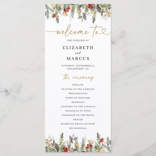 Boho Christmas Pine Tree Lights Elegante Hochzeit Programm (Vorderseite)