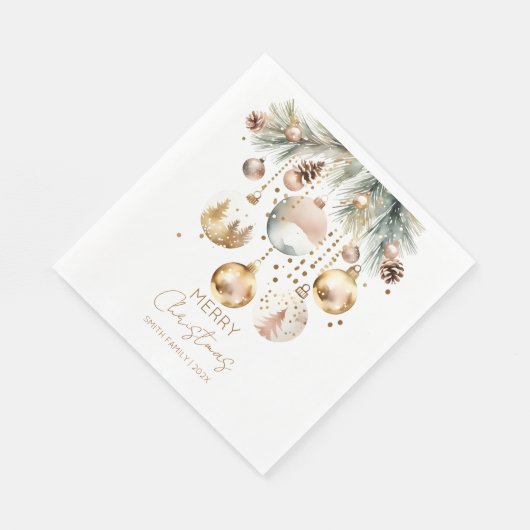 Boho Christmas Pines Gold Baubles Template Serviette (Ecke)