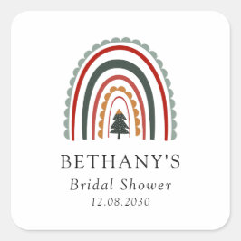 Boho Christmas Rainbow Brautparty Quadratischer Aufkleber