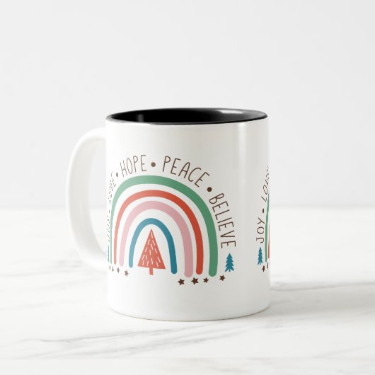 Boho Christmas Rainbow Tasse | Joy Liebe Hope Peac (Vorderseite Links)