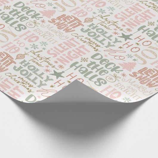 Boho Christmas Redewendungen Green Pink Terracotta Geschenkpapier (Ecke)