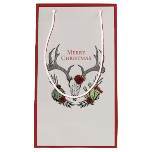 Boho Christmas Skull, Antlers, Rose und Kaktus Kleine Geschenktüte