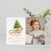 Boho Christmas Sleigh Foto Folien Feiertagskarte (Stehend vorne)