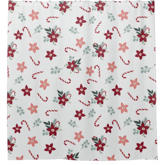 Boho Christmas Style Floral Candy Canes Duschvorhang (Vorderseite)