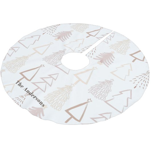 Boho Christmas Tree Muster Dusty Pink Holiday Polyester Weihnachtsbaumdecke (Schrägansicht)