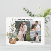 Boho Christmas Tree Newlywed 3 Foto Holiday Card (Stehend Vorderseite)