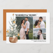 Boho Christmas Tree Newlywed 3 Foto Holiday Card (Vorne/Hinten)
