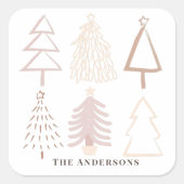 Boho Christmas Trees Dusty Pink Holiday Quadratischer Aufkleber (Vorderseite)