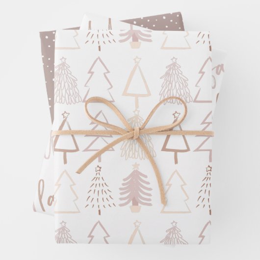 Boho Christmas Trees Falala Dusty Pink Holiday Geschenkpapier Set (Beispiel)