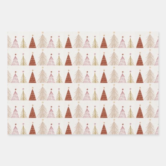 Boho Christmas Trees Gift Geschenkpapier Set (Vorderseite)