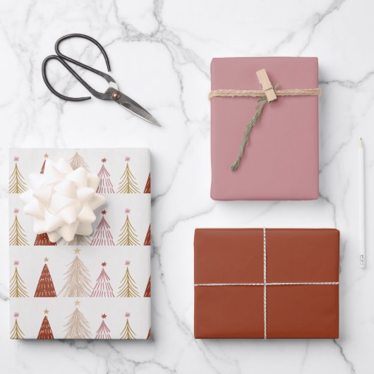 Boho Christmas Trees Gift Geschenkpapier Set (Vorderseite)