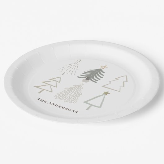 Boho Christmas Trees Green Holiday Pappteller (Schrägansicht)