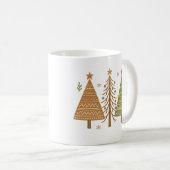 Boho Christmas Trees Neutral Holiday Style Kaffeetasse (VorderseiteRechts)