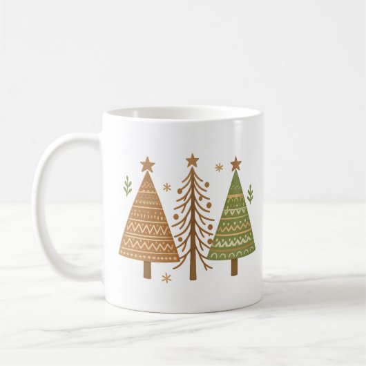 Boho Christmas Trees Neutral Holiday Style Kaffeetasse (Links)