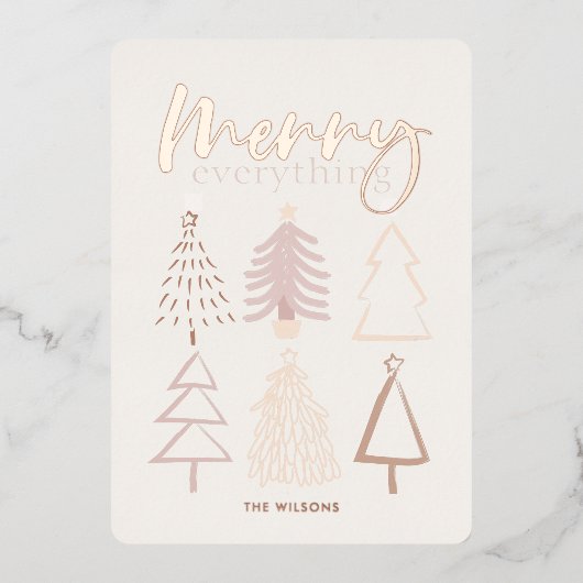 Boho Christmas Trees Rose Gold Foil Folieneinladung (Vorderseite)