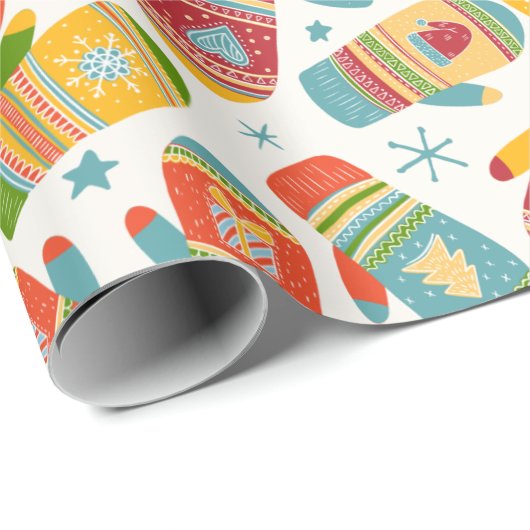 Boho Christmas Winter Gloves Wrapping Paper Geschenkpapier (Rolleneckpunkt)