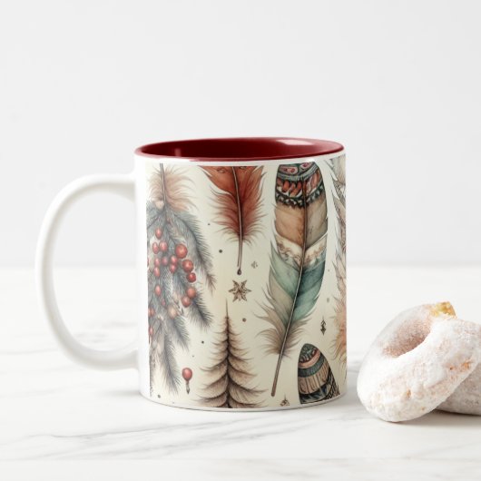 Boho Christmas Zweifarbige Tasse (Mit Donut)