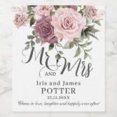 Boho Cinnamon Rose Blush Pink Blues Hochzeit Weinetikett (Einzelnes Label)