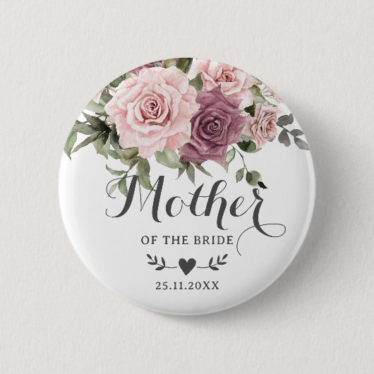 Boho Cinnamon Rose Blush Pink Floral Brautparty Button (Vorderseite)