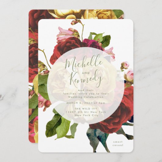 Boho Circle English Rose Wedding Einladung (Vorne/Hinten)