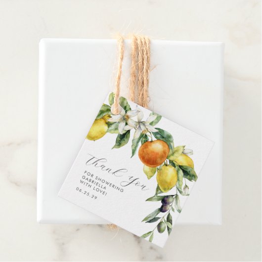 Boho Citrus Lemon Orange Brautparty Vielen Dank Geschenkanhänger (Beispiel)