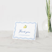 Boho Citrus Pale Blue Doodle Border Baby Dusche Dankeskarte (Vorderseite)