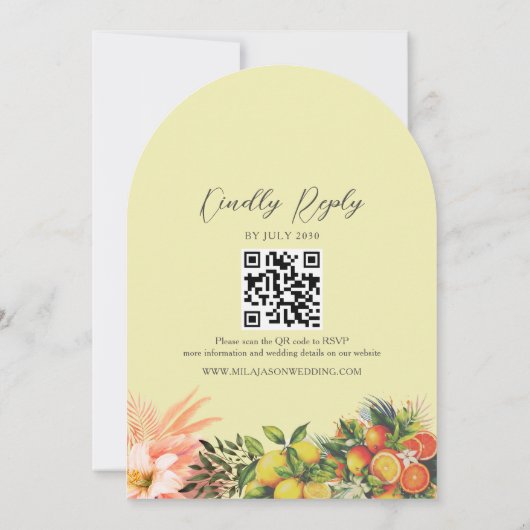 Boho Citrus QR Wedding Einladung (Rückseite)