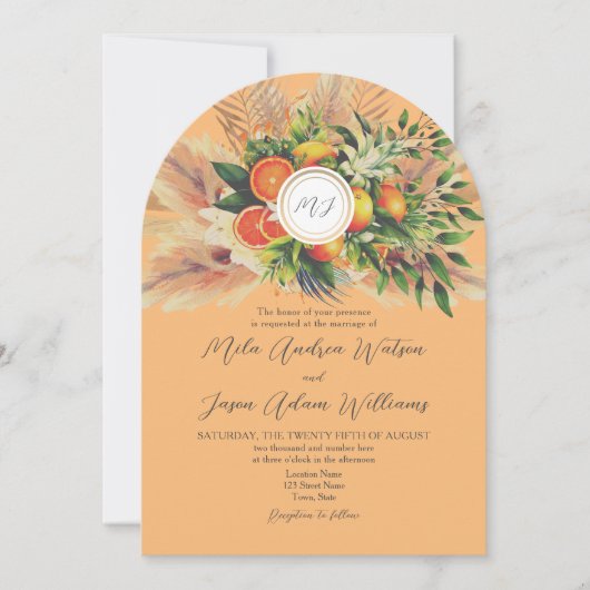 Boho Citrus QR Wedding Einladung (Vorderseite)