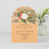 Boho Citrus QR Wedding Einladung (Stehend Vorderseite)