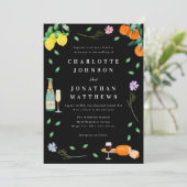 Boho Citrus & Wine Black & White Wedding Einladung (Stehend Vorderseite)