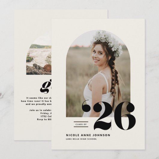 Boho Class of 2025 Arch Foto Abschluss Einladung (Vorne/Hinten)