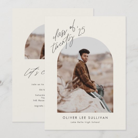 Boho Class of 2025 Arch Foto Abschluss Einladung (Vorne/Hinten)