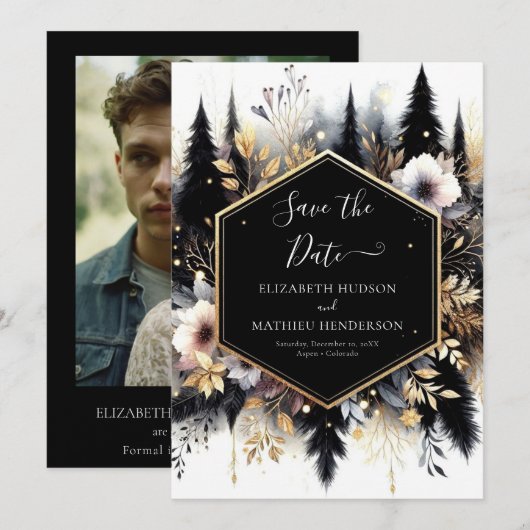 Boho Classic Enchanted Forest Weddin Save The Date (Vorne/Hinten)