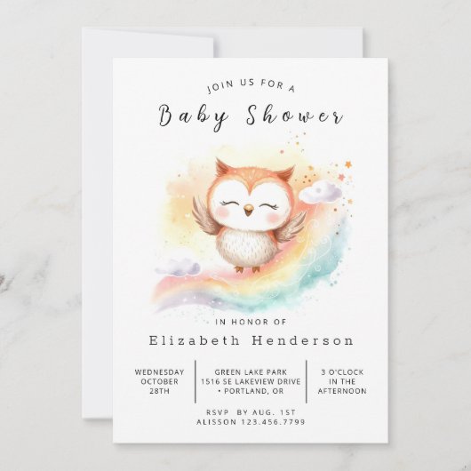Boho Classic Owl Baby Dusche Einladung (Vorderseite)